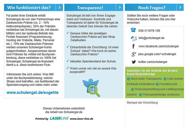 Schulengel Flyer Hinten Forderverein Stadt Kita Rhade E V